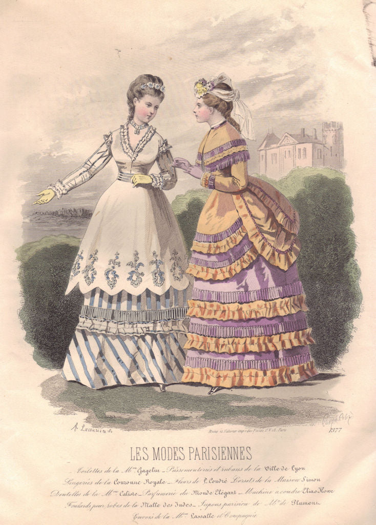 FASHION. Elegant Parisian ladies. peach. mauve 1869 old antique print picture